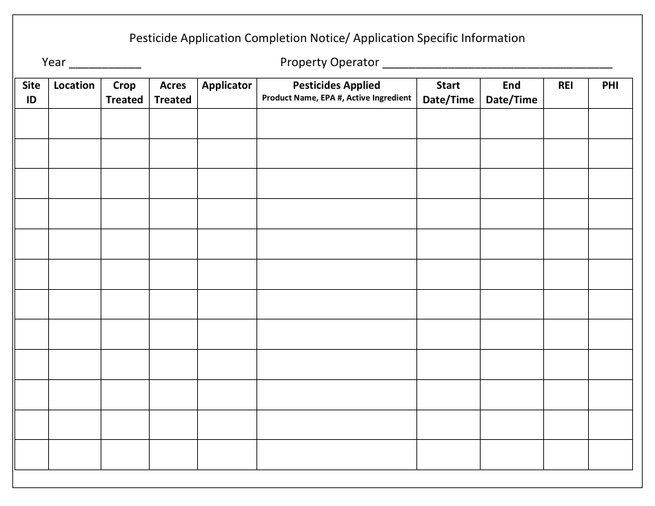 Pesticide Application Completion Notice / Application Specific Information - Yolo County, California, Page 1