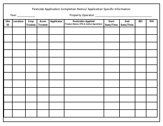 Document preview: Pesticide Application Completion Notice/Application Specific Information - Yolo County, California
