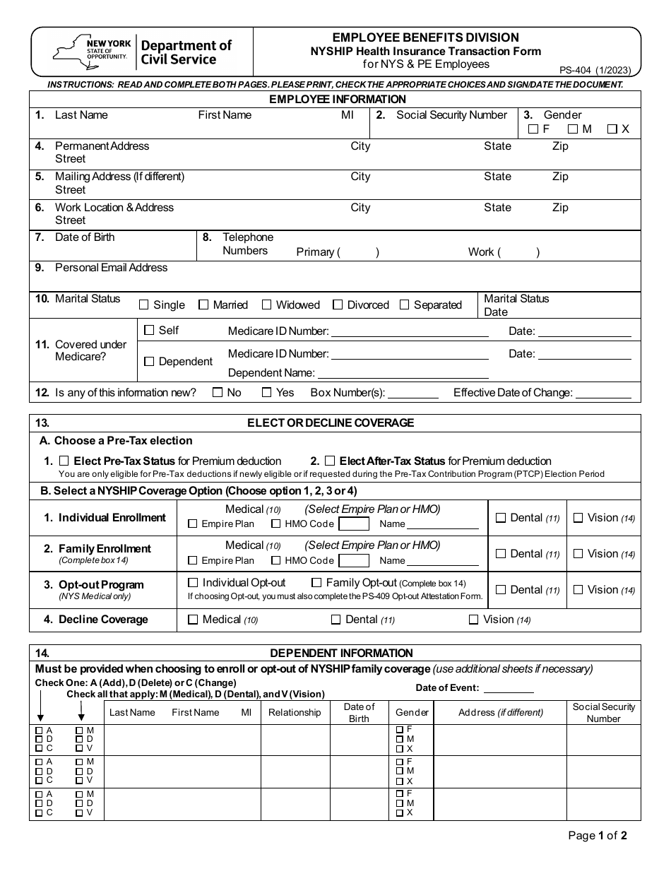 Form PS-404 Download Fillable PDF or Fill Online Nyship Health ...