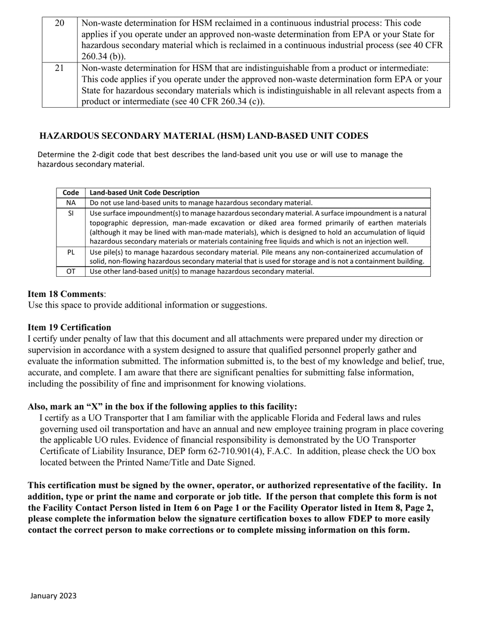 Instructions for Form 8700-12FL, DEP Form 62-730.900(1)(B) Florida Notification of Regulated Waste Activity - Florida, Page 13