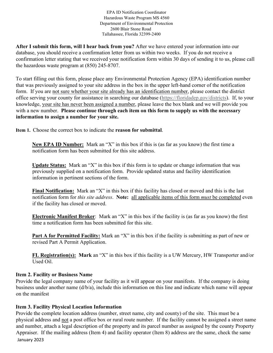 Instructions for Form 8700-12FL, DEP Form 62-730.900(1)(B) Florida Notification of Regulated Waste Activity - Florida, Page 2