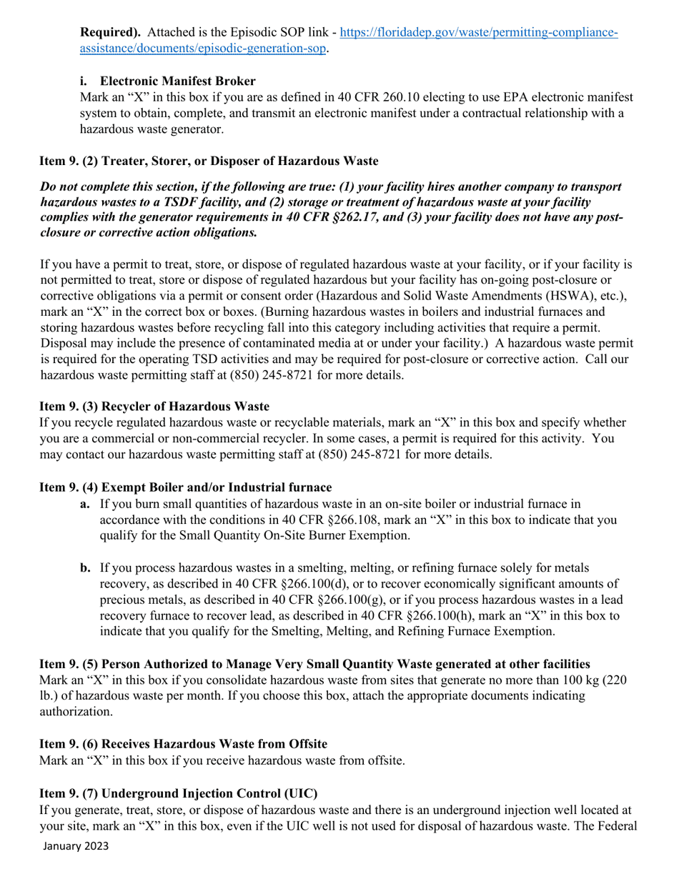 Instructions for Form 8700-12FL, DEP Form 62-730.900(1)(B) Florida Notification of Regulated Waste Activity - Florida, Page 5