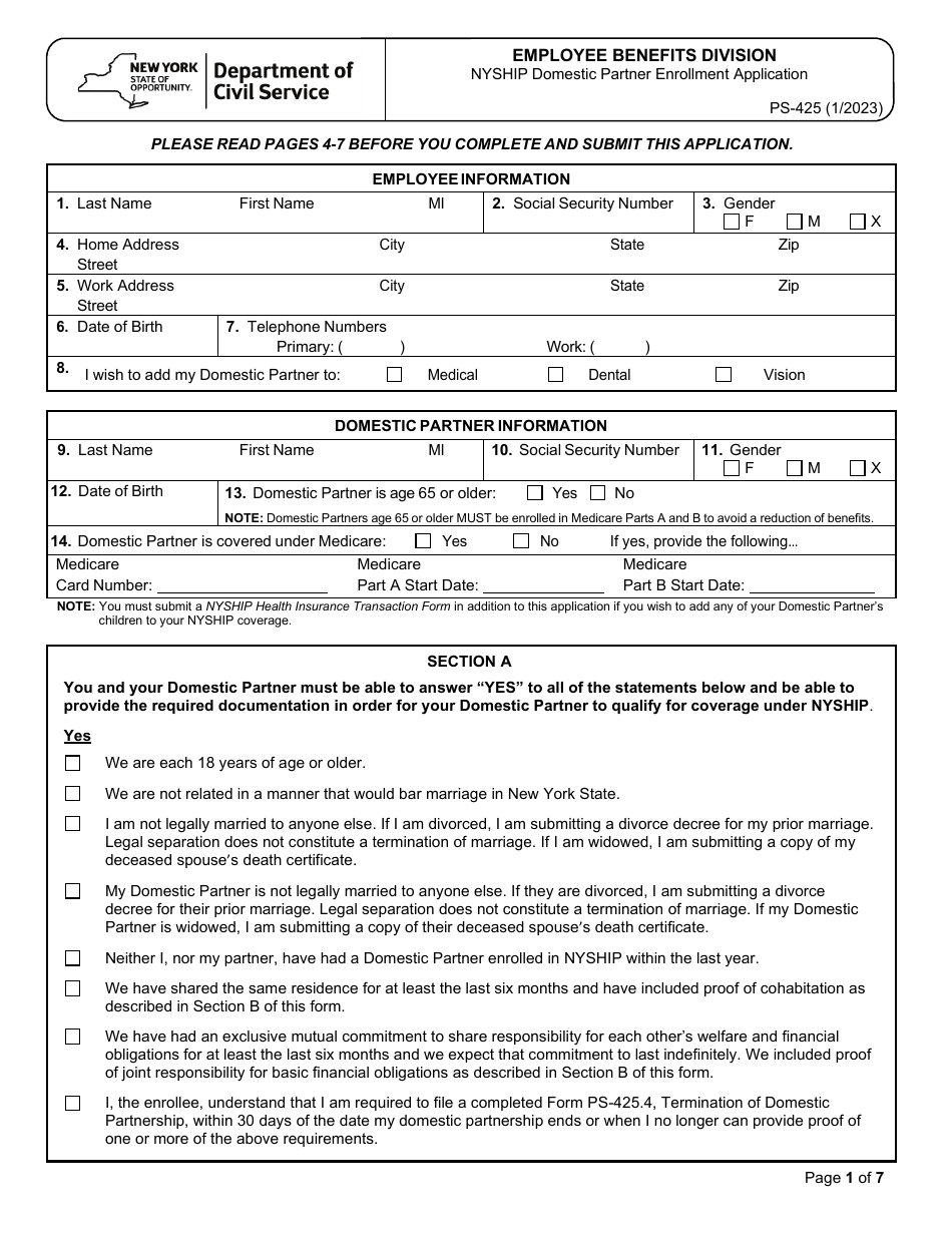 Form PS425 Download Fillable PDF or Fill Online Nyship Domestic