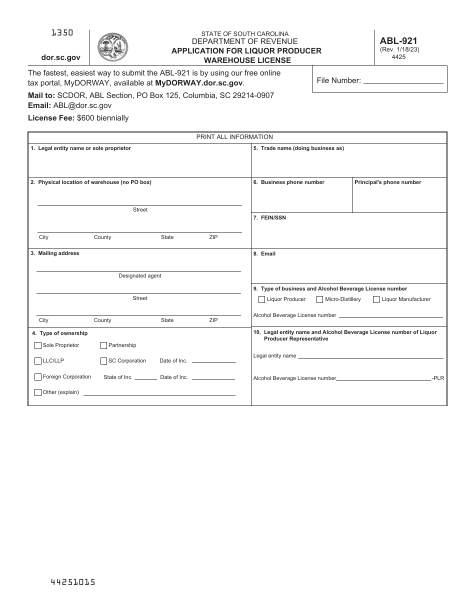 Form ABL-921C Application for Liquor Producer Warehouse License - South Carolina, Page 5