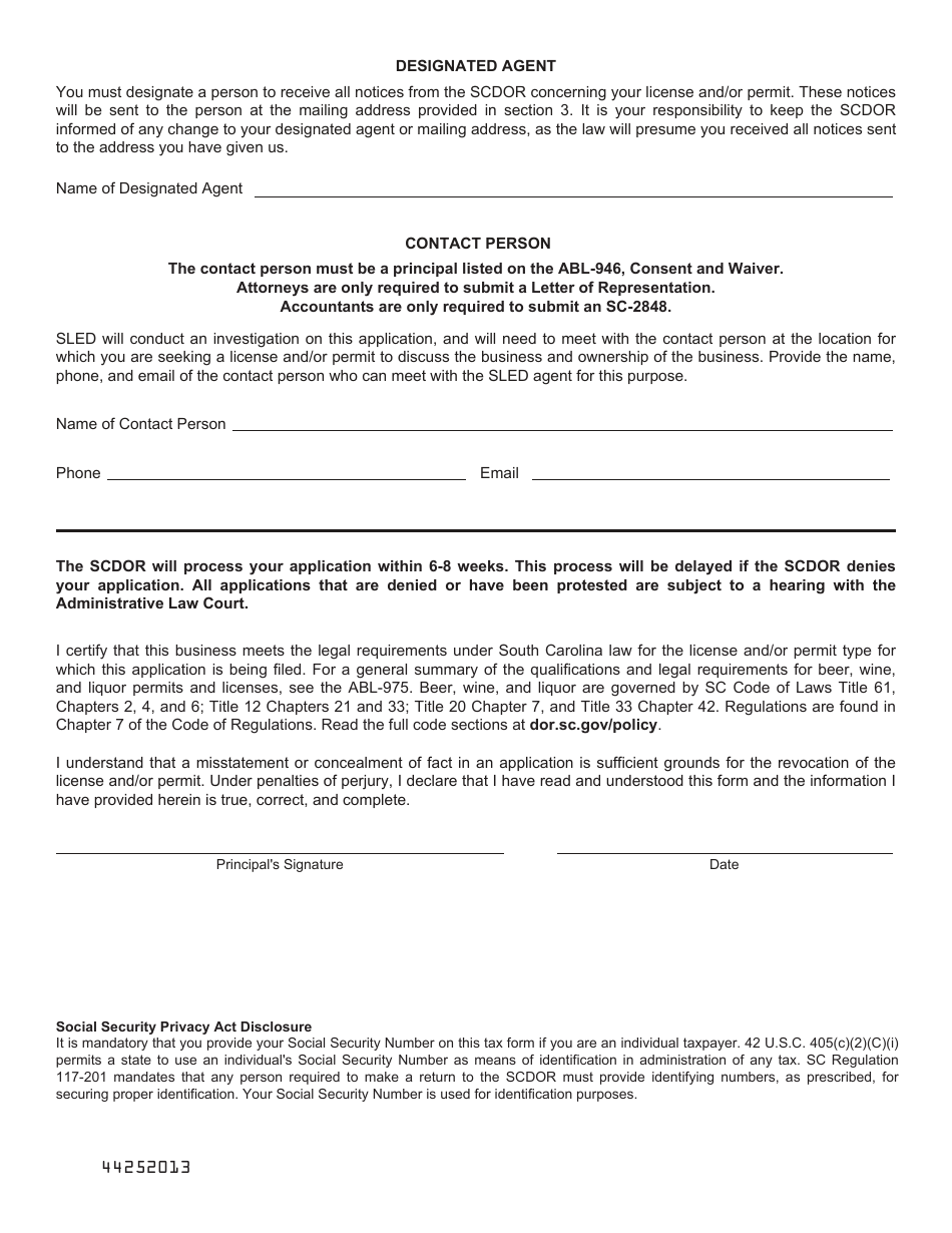 Form ABL-921C Application for Liquor Producer Warehouse License - South Carolina, Page 6
