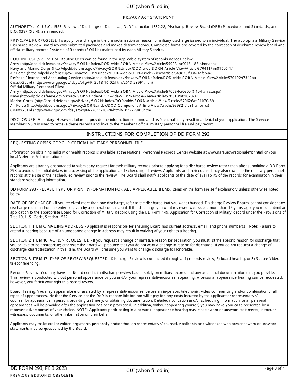DD Form 293 Application for the Review of Discharge From the Armed Forces of the United States, Page 3