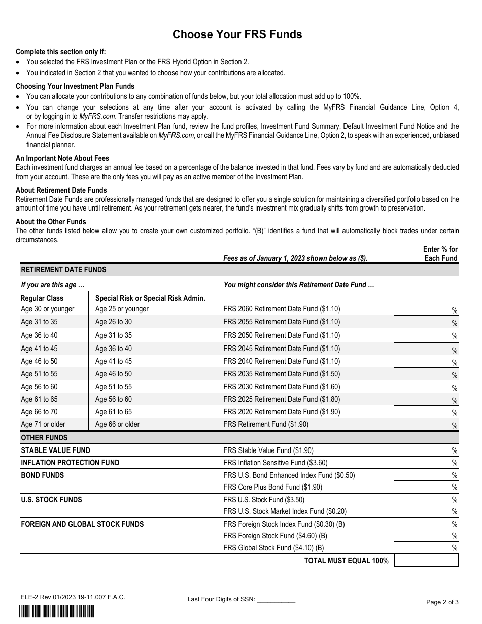 Form ELE-2 Second Election Retirement Plan Enrollment Form - Florida, Page 2