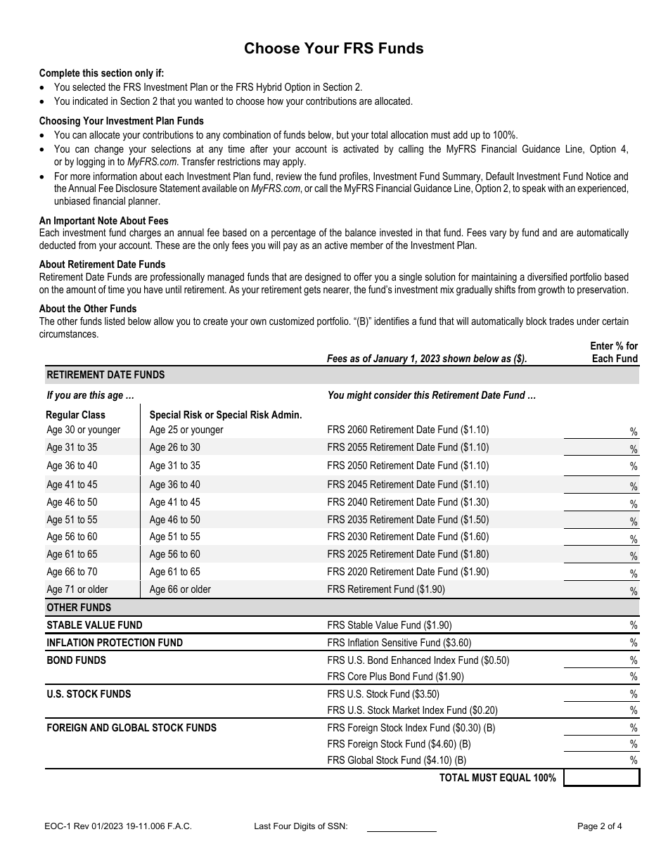 Form EOC-1 Elected Officers Class Retirement Plan Enrollment Form - Florida, Page 2