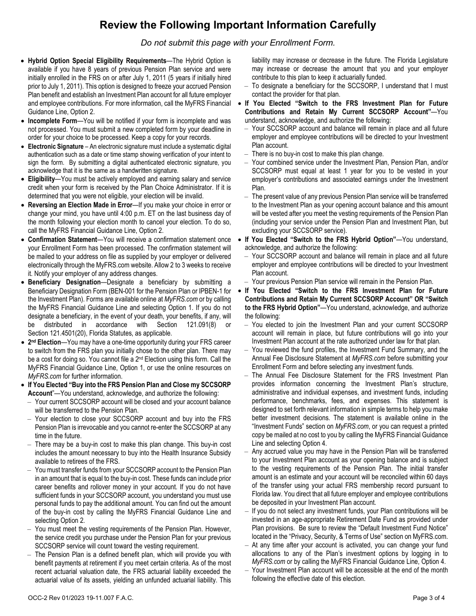 Form OCC-2 State Community College System Optional Retirement Program (Sccsorp) Retirement Plan Conversion Form - Florida, Page 3