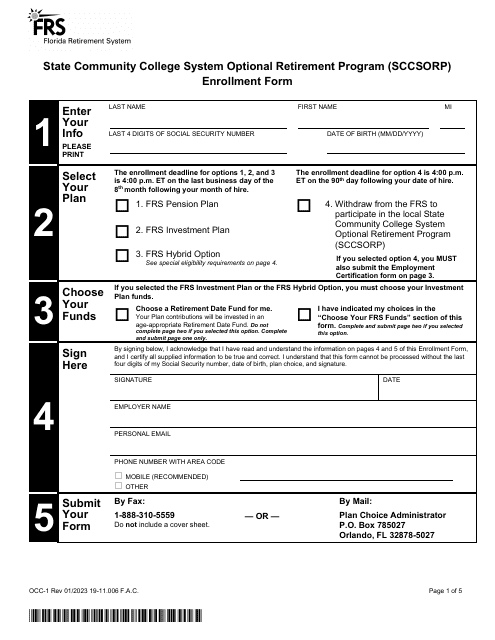 Form OCC-1  Printable Pdf