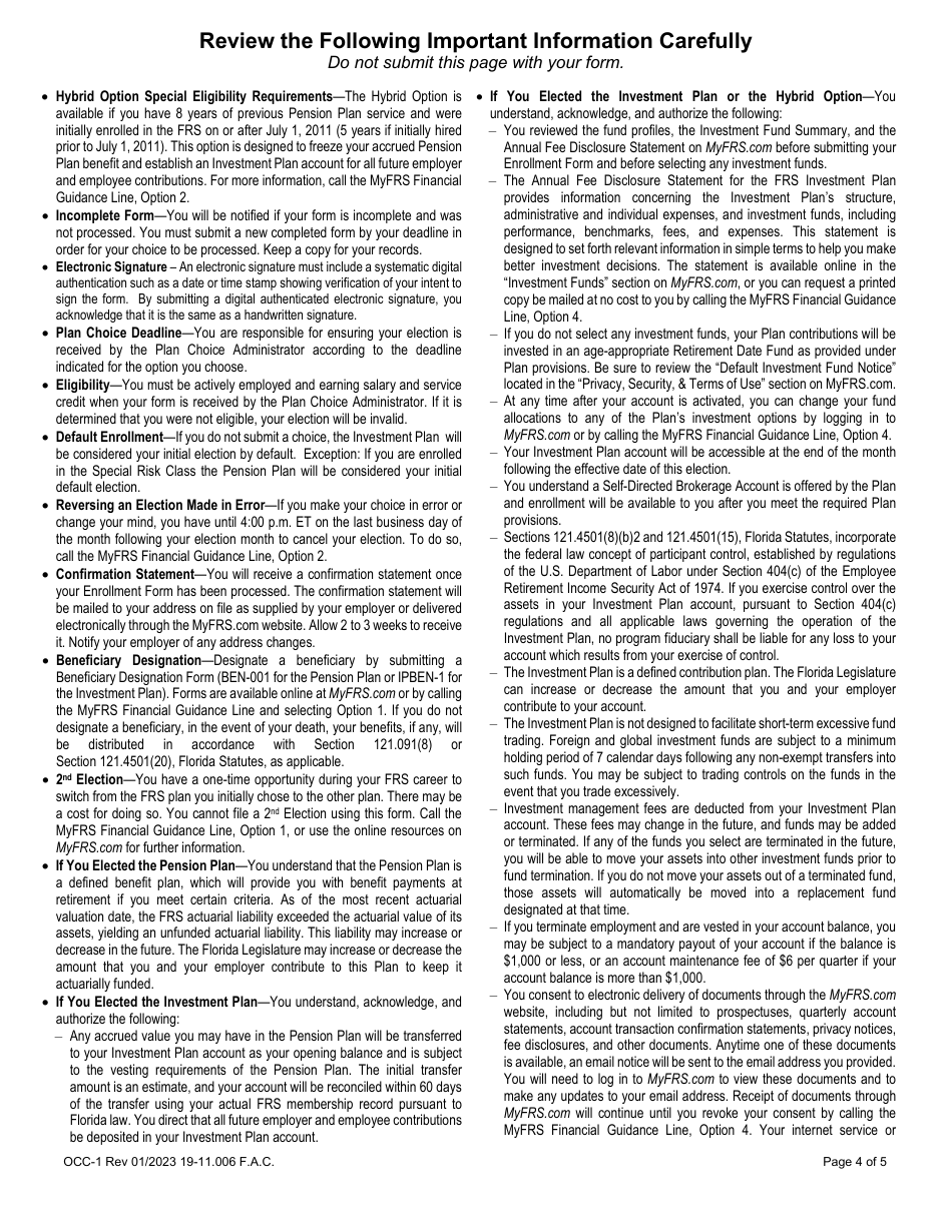 Form OCC-1 State Community College System Optional Retirement Program (Sccsorp) Enrollment Form - Florida, Page 4