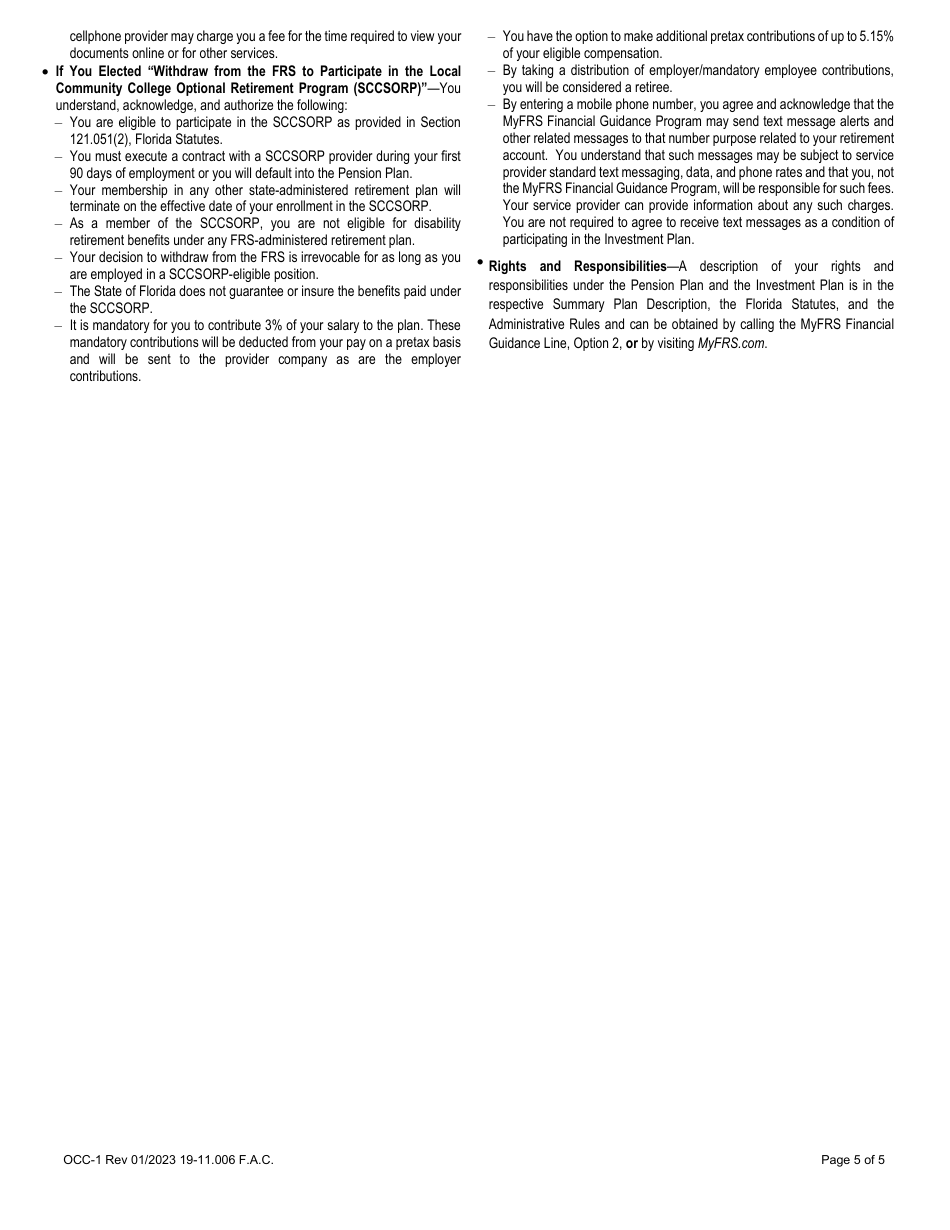 Form OCC-1 State Community College System Optional Retirement Program (Sccsorp) Enrollment Form - Florida, Page 5