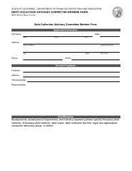 Document preview: Form DFPI-DC03 Debt Collection Advisory Committee Member Form - California