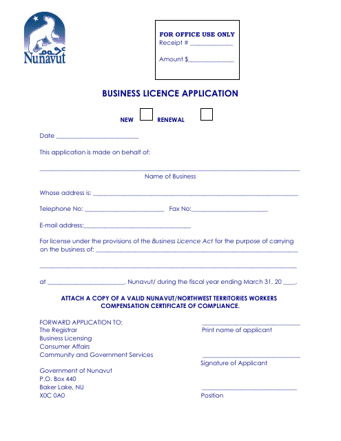 Business Licence Application - Nunavut, Canada