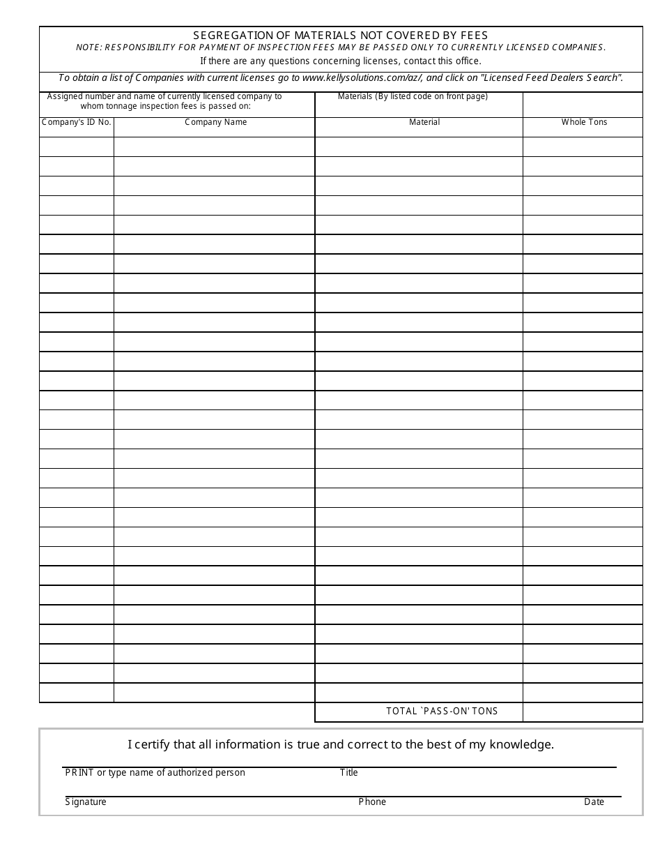 Statement of Sales of Commercial Feeds and Formula Feeds - Arizona, Page 2