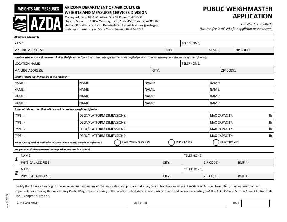 Public Weighmaster Application - Arizona, Page 1