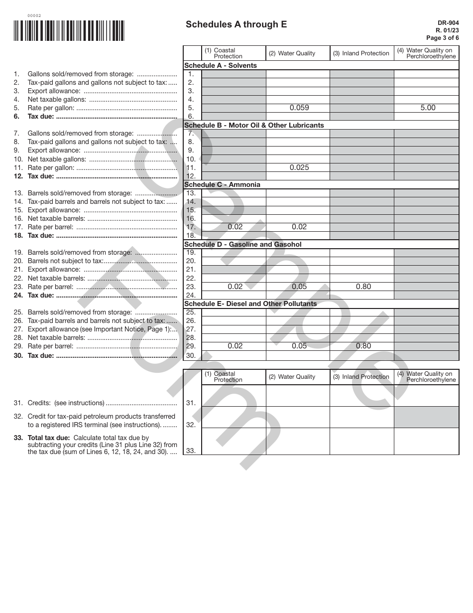 Form DR-904 Pollutants Tax Return - Sample - Florida, Page 3