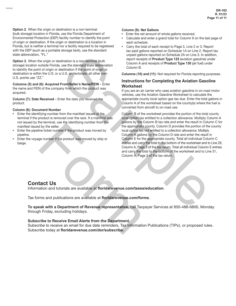 Form DR-182 Florida Air Carrier Fuel Tax Return - Sample - Florida, Page 11
