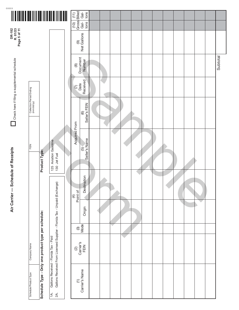 Form DR-182 Florida Air Carrier Fuel Tax Return - Sample - Florida, Page 5