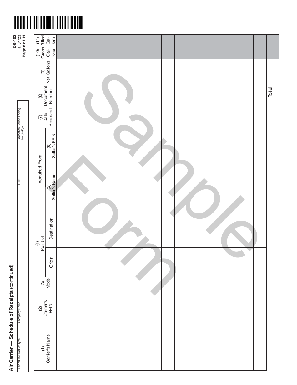 Form DR-182 Florida Air Carrier Fuel Tax Return - Sample - Florida, Page 6