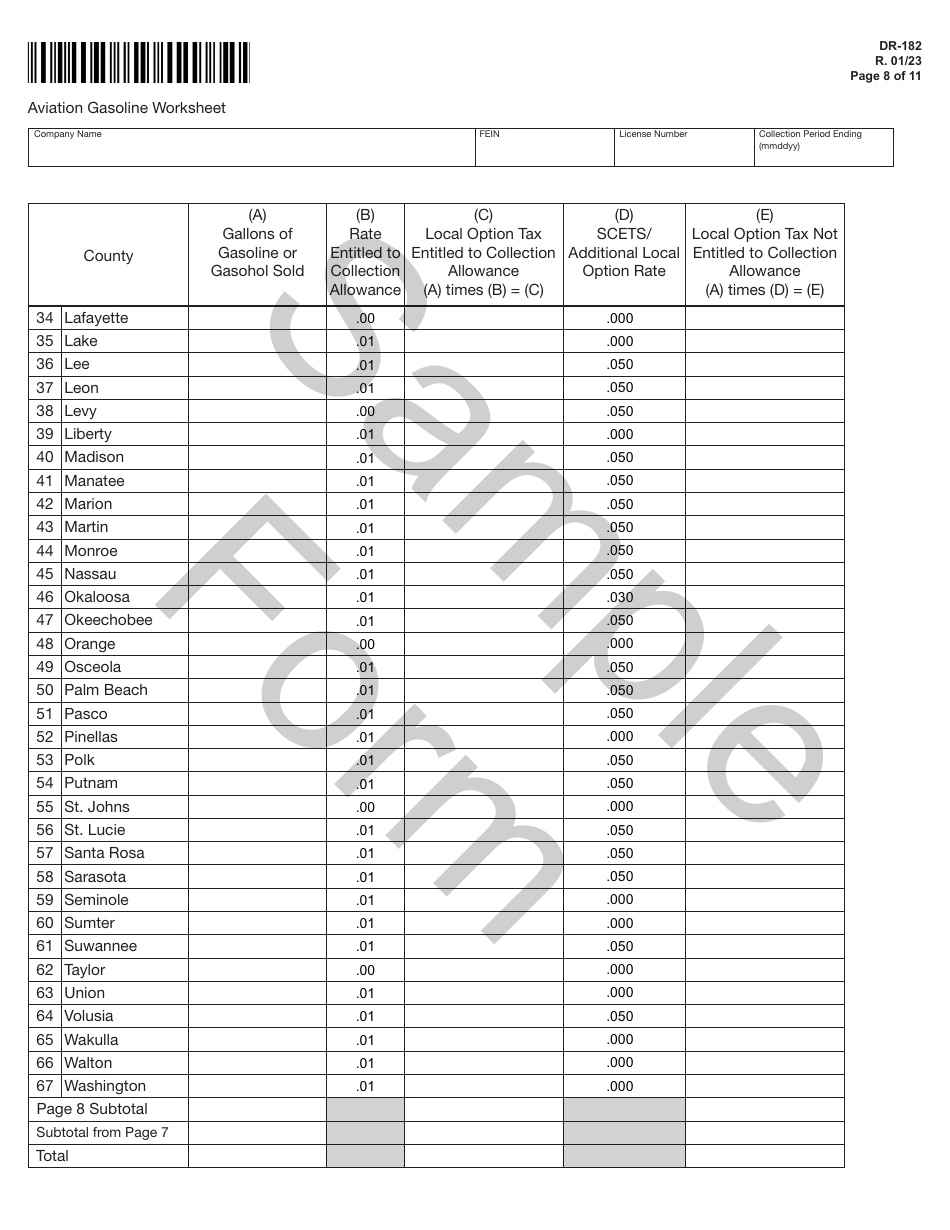 Form DR-182 Florida Air Carrier Fuel Tax Return - Sample - Florida, Page 8