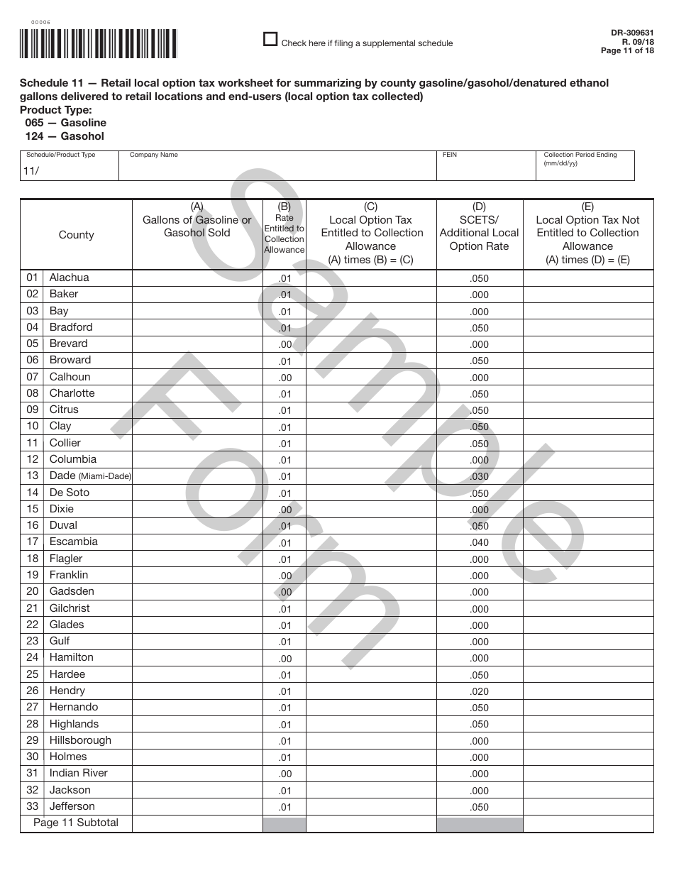 Form DR-309631 Terminal Supplier Fuel Tax Return - Sample - Florida, Page 11