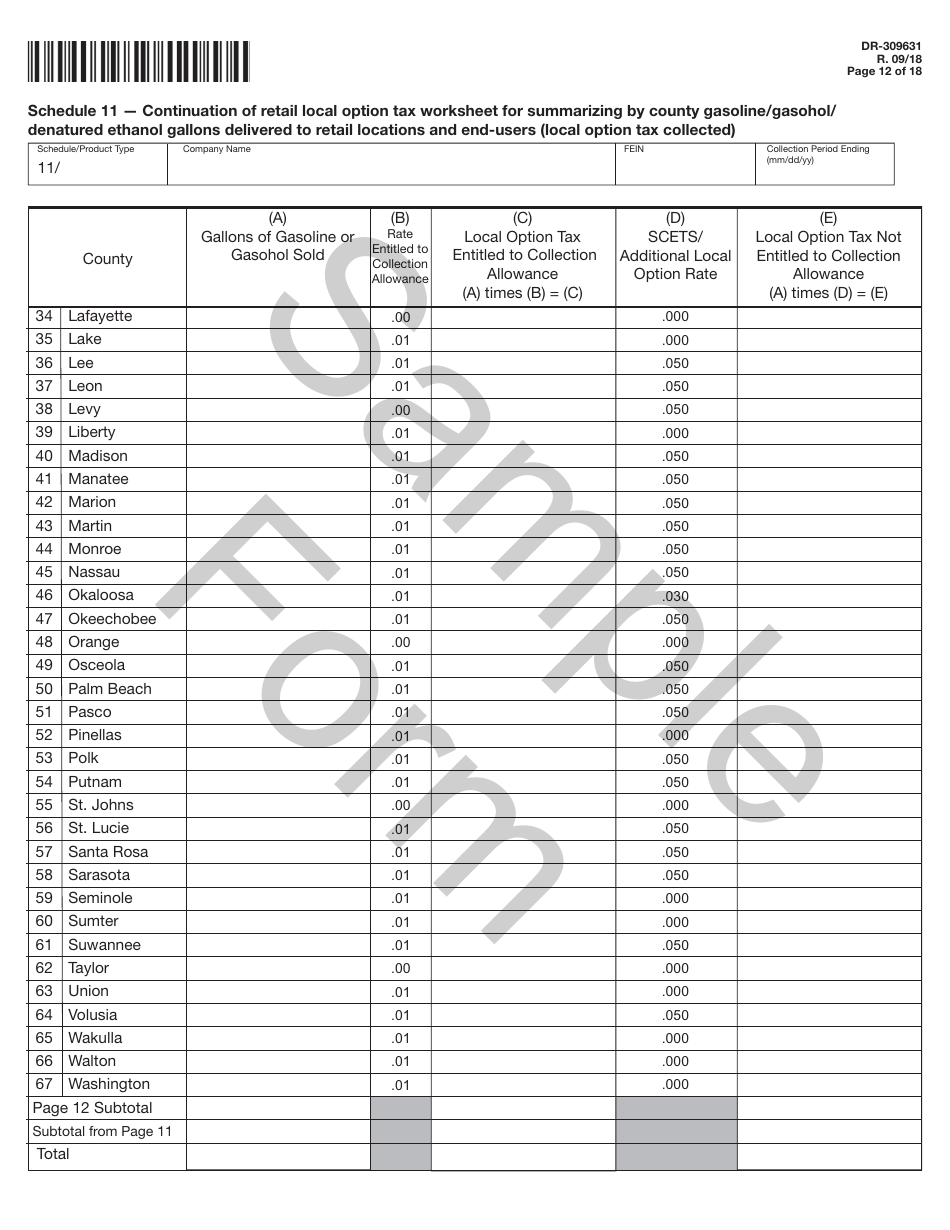 Form DR-309631 Terminal Supplier Fuel Tax Return - Sample - Florida, Page 12
