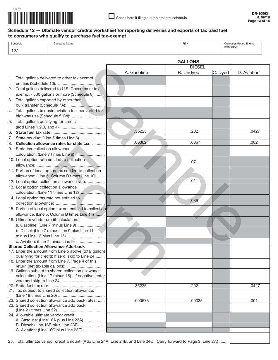 Form DR-309631 Terminal Supplier Fuel Tax Return - Sample - Florida, Page 13