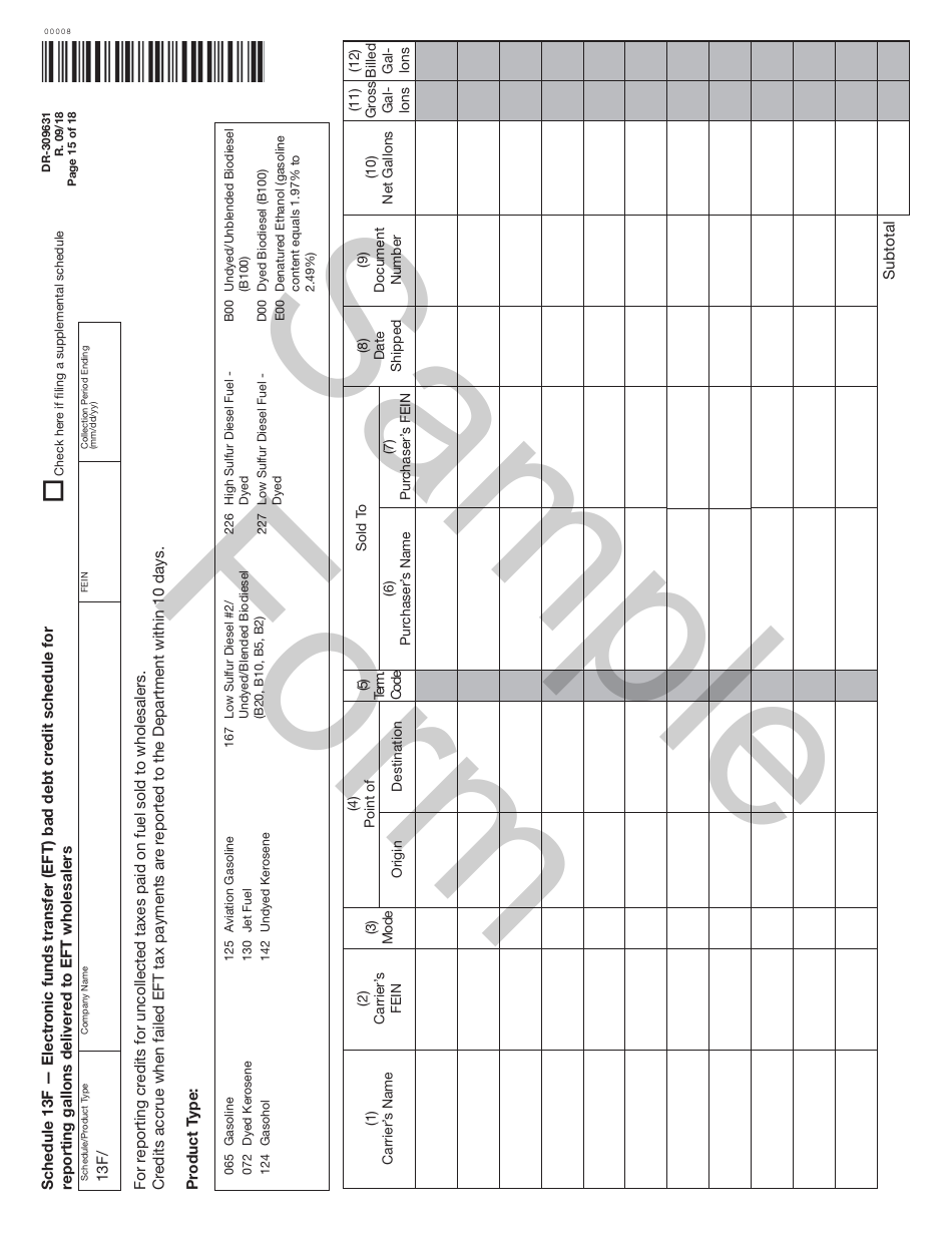 Form DR-309631 Terminal Supplier Fuel Tax Return - Sample - Florida, Page 15