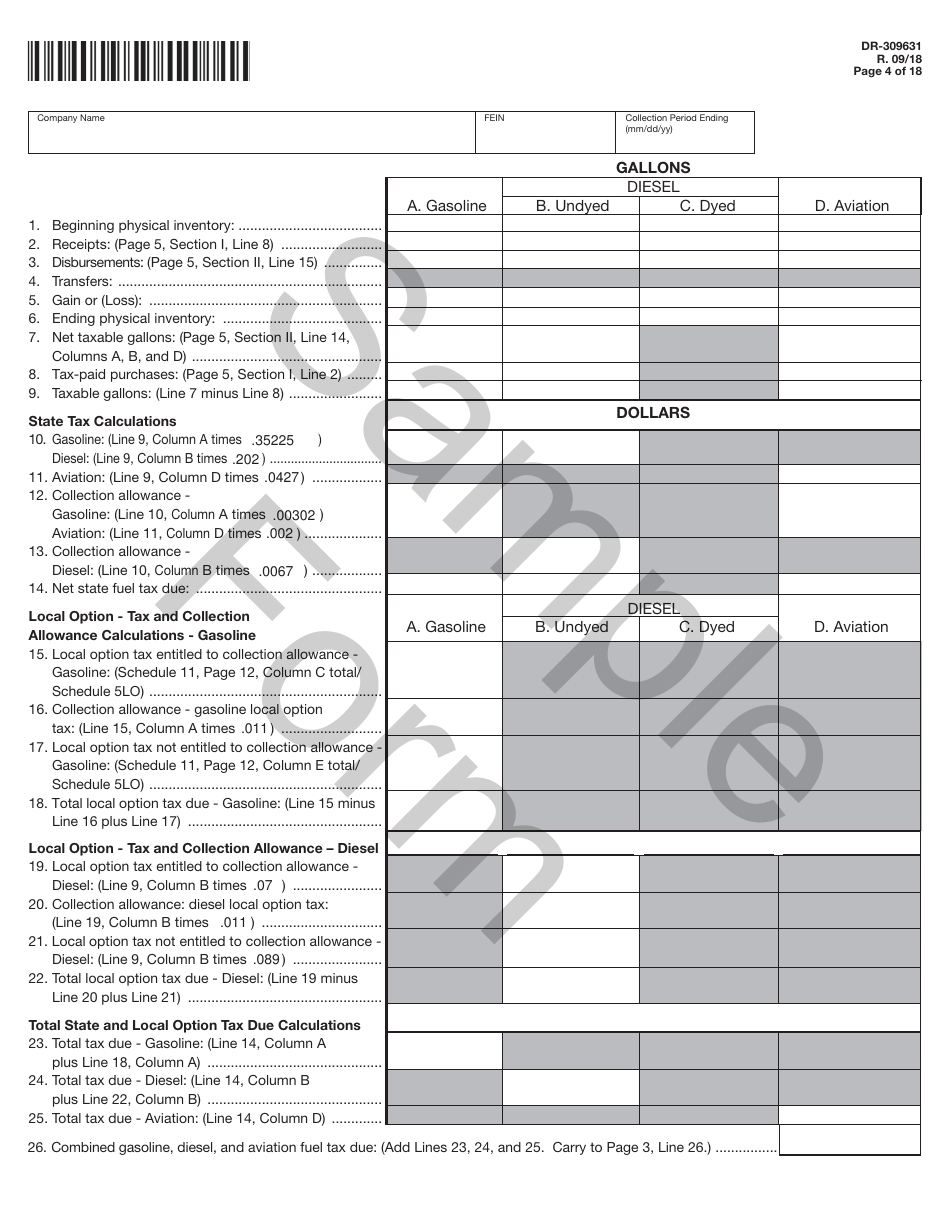 Form DR-309631 Terminal Supplier Fuel Tax Return - Sample - Florida, Page 4