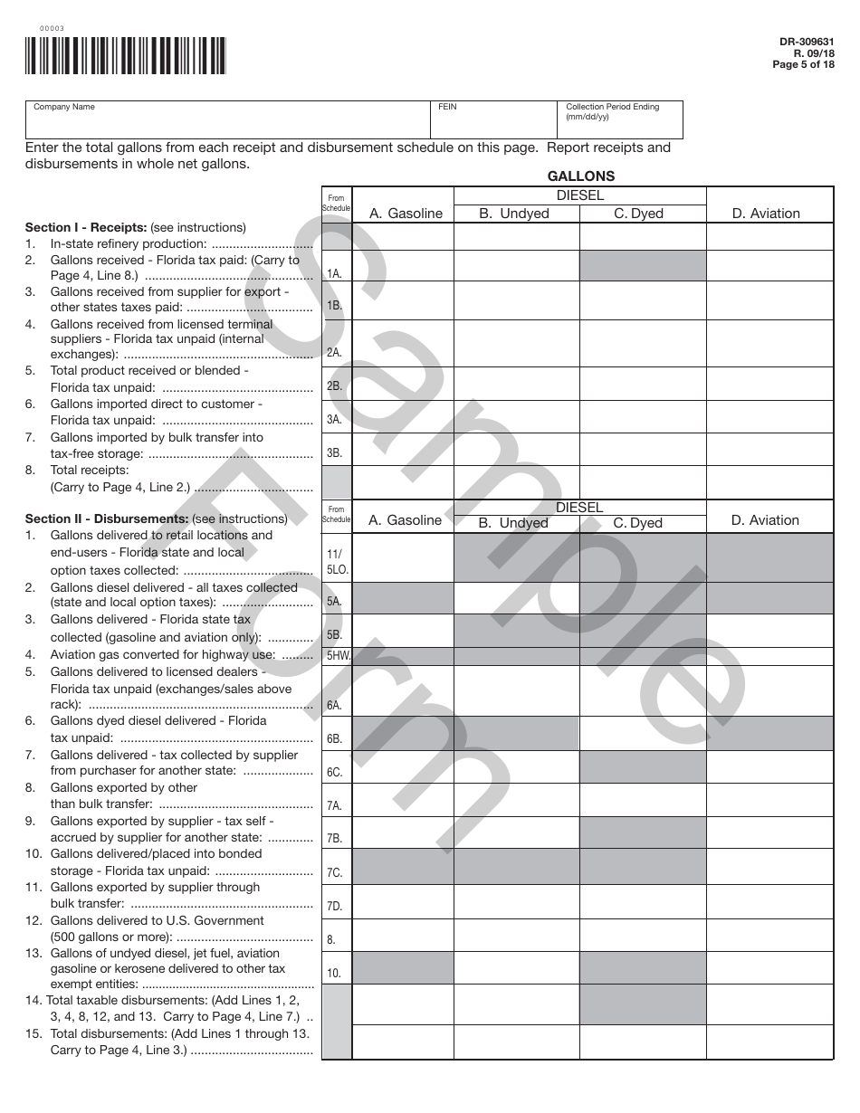 Form DR-309631 Terminal Supplier Fuel Tax Return - Sample - Florida, Page 5