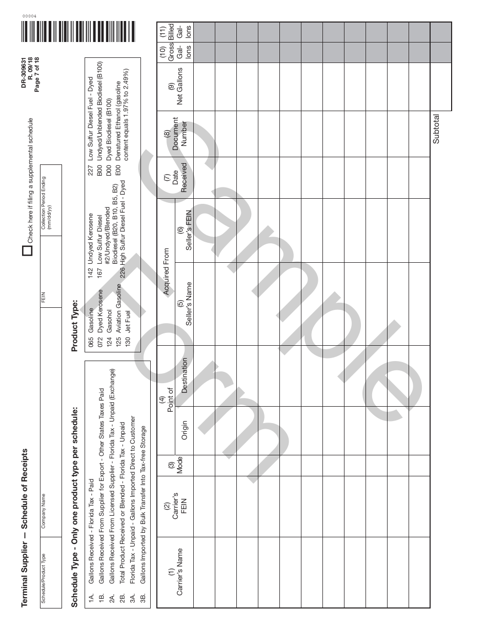 Form DR-309631 Terminal Supplier Fuel Tax Return - Sample - Florida, Page 7