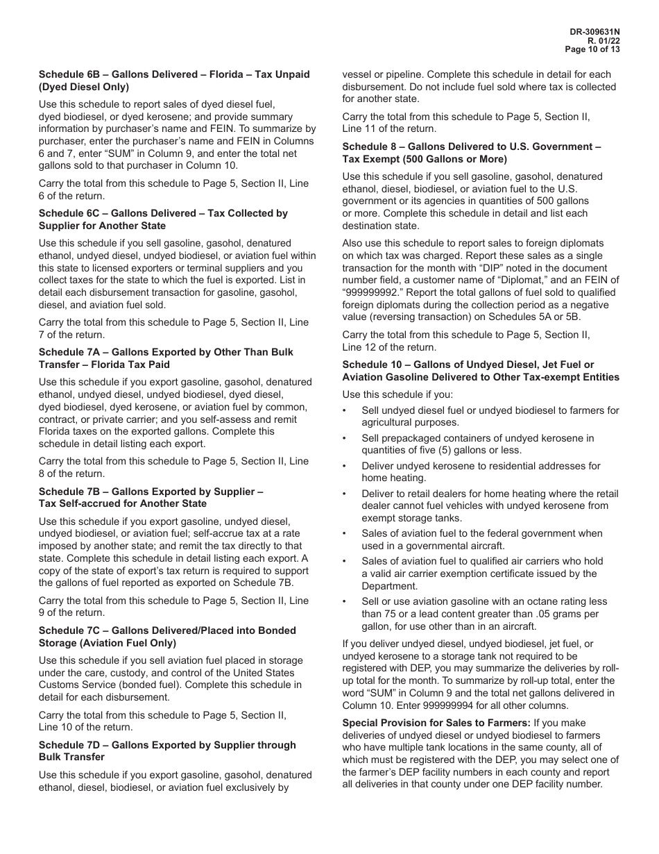 Instructions for Form DR-309631 Terminal Supplier Fuel Tax Return - Florida, Page 10