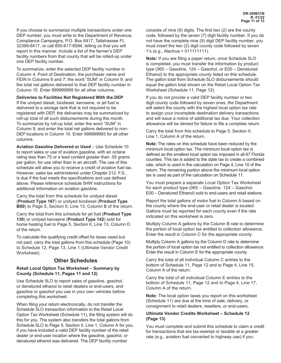 Instructions for Form DR-309631 Terminal Supplier Fuel Tax Return - Florida, Page 11