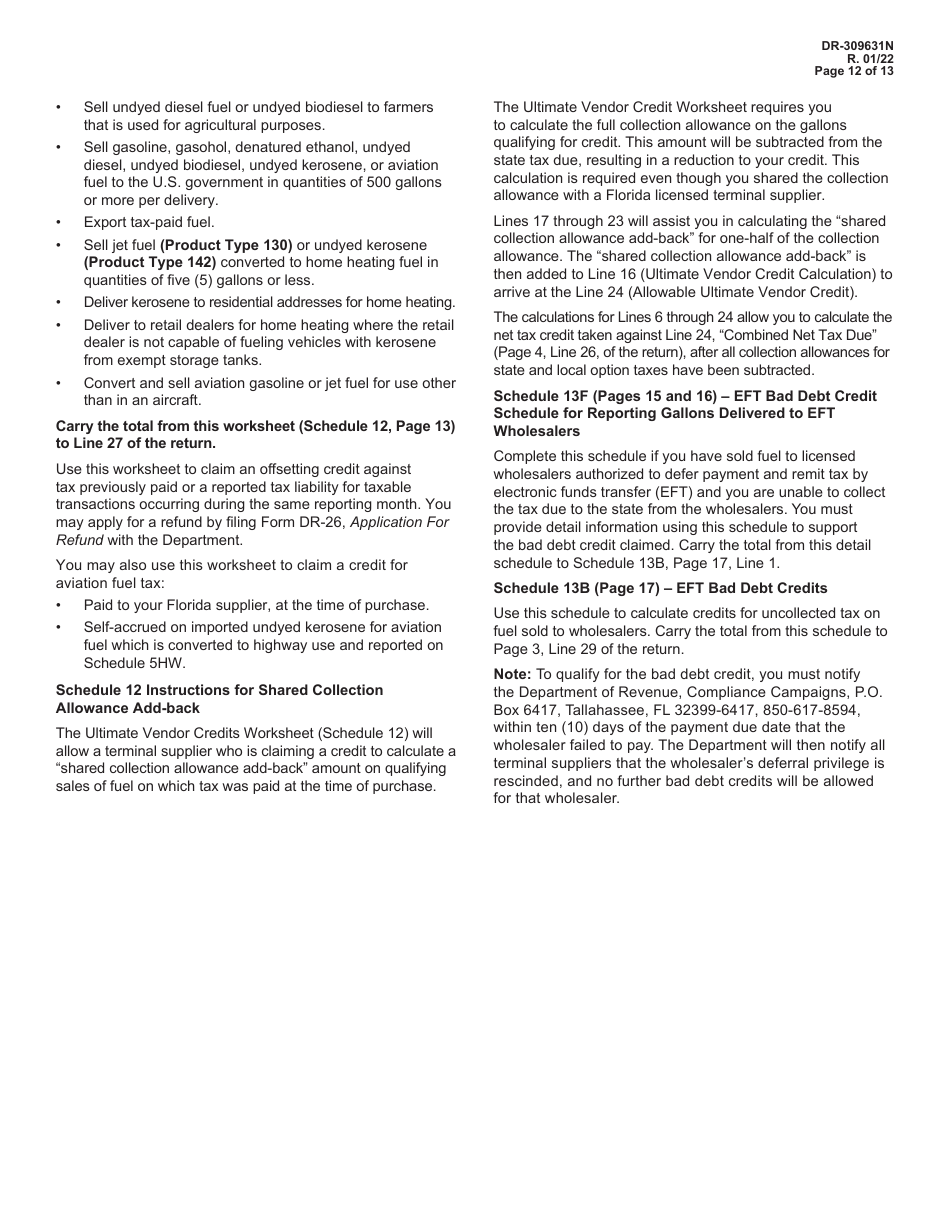 Instructions for Form DR-309631 Terminal Supplier Fuel Tax Return - Florida, Page 12