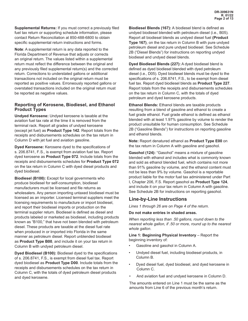 Instructions for Form DR-309631 Terminal Supplier Fuel Tax Return - Florida, Page 2