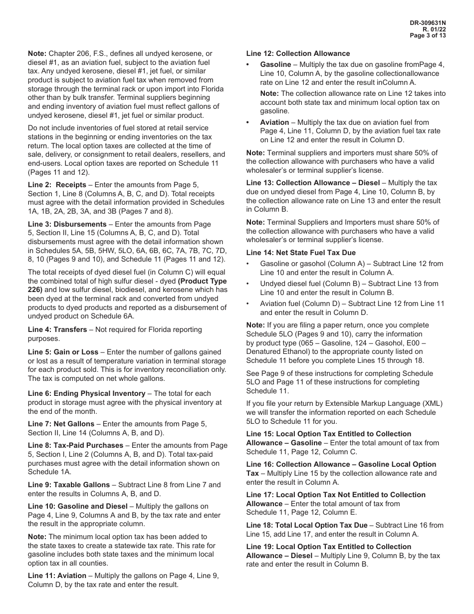 Instructions for Form DR-309631 Terminal Supplier Fuel Tax Return - Florida, Page 3