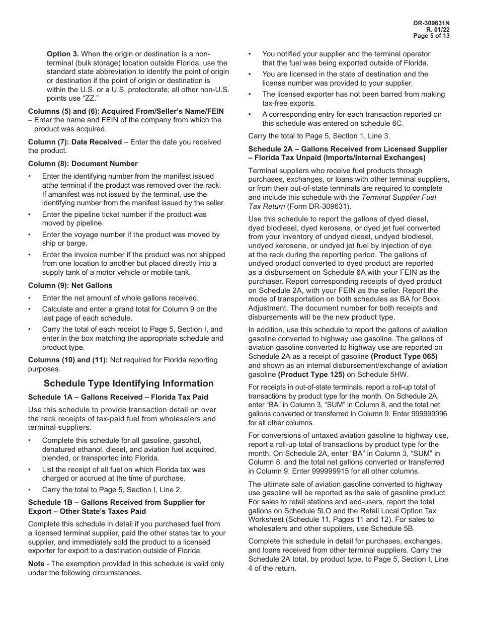 Instructions for Form DR-309631 Terminal Supplier Fuel Tax Return - Florida, Page 5