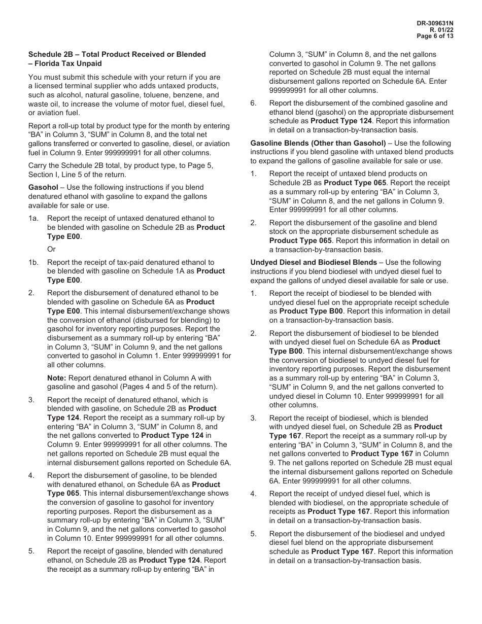 Instructions for Form DR-309631 Terminal Supplier Fuel Tax Return - Florida, Page 6