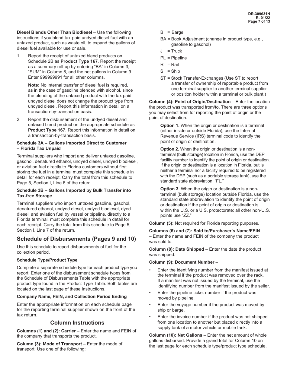 Instructions for Form DR-309631 Terminal Supplier Fuel Tax Return - Florida, Page 7