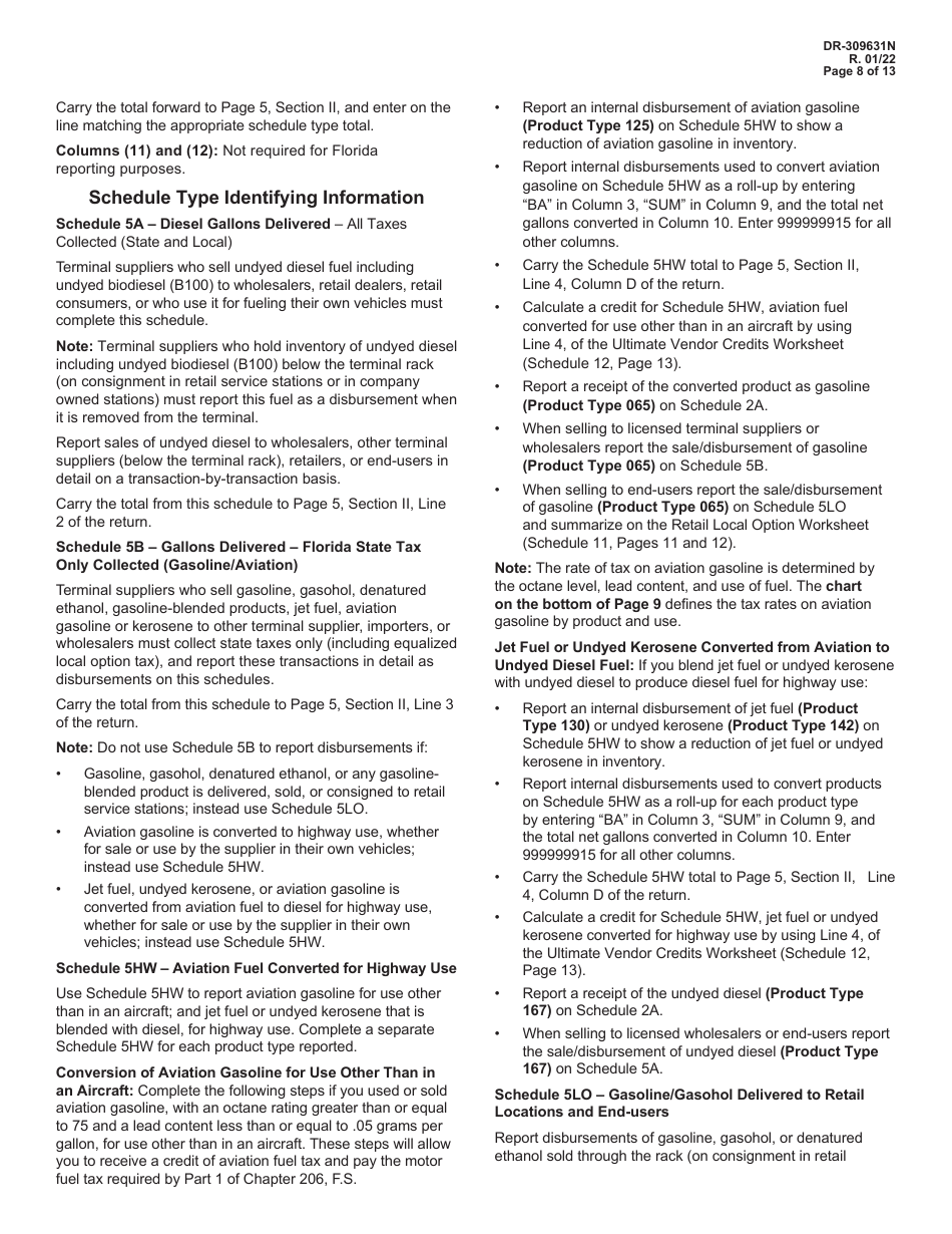 Instructions for Form DR-309631 Terminal Supplier Fuel Tax Return - Florida, Page 8