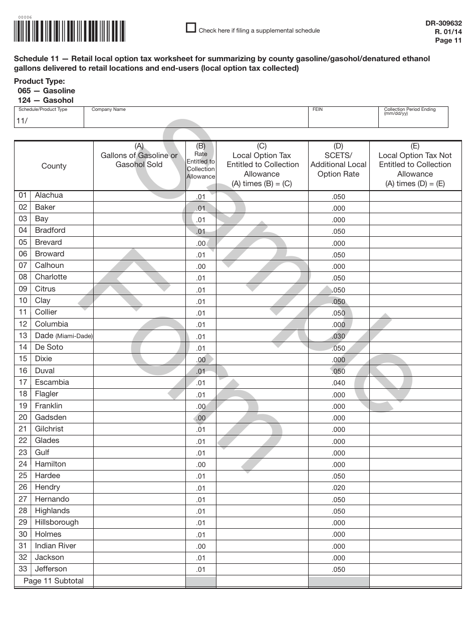 Form DR-309632 Wholesaler / Importer Fuel Tax Return - Sample - Florida, Page 11