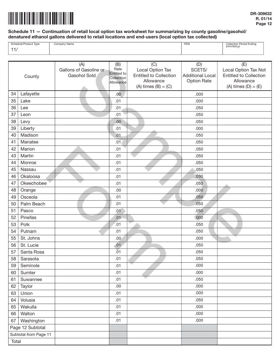 Form DR-309632 Wholesaler / Importer Fuel Tax Return - Sample - Florida, Page 12