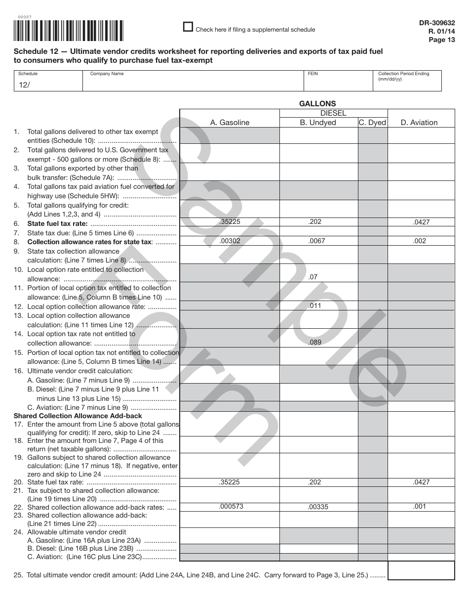 Form DR-309632 Wholesaler / Importer Fuel Tax Return - Sample - Florida, Page 13