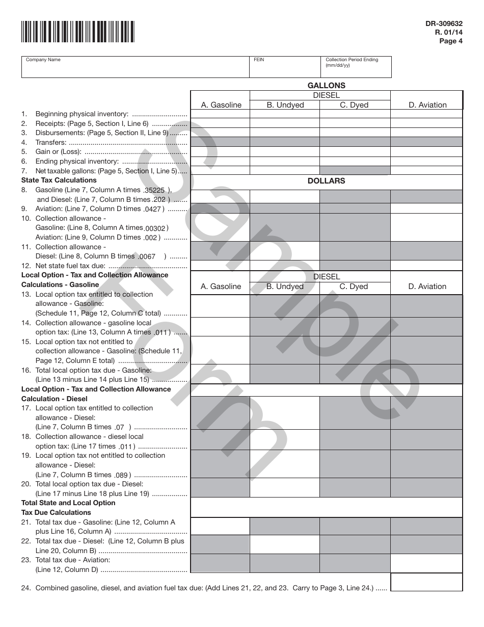 Form DR-309632 Wholesaler / Importer Fuel Tax Return - Sample - Florida, Page 4