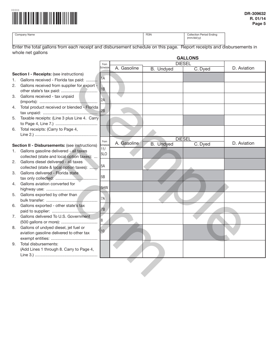 Form DR-309632 Wholesaler / Importer Fuel Tax Return - Sample - Florida, Page 5