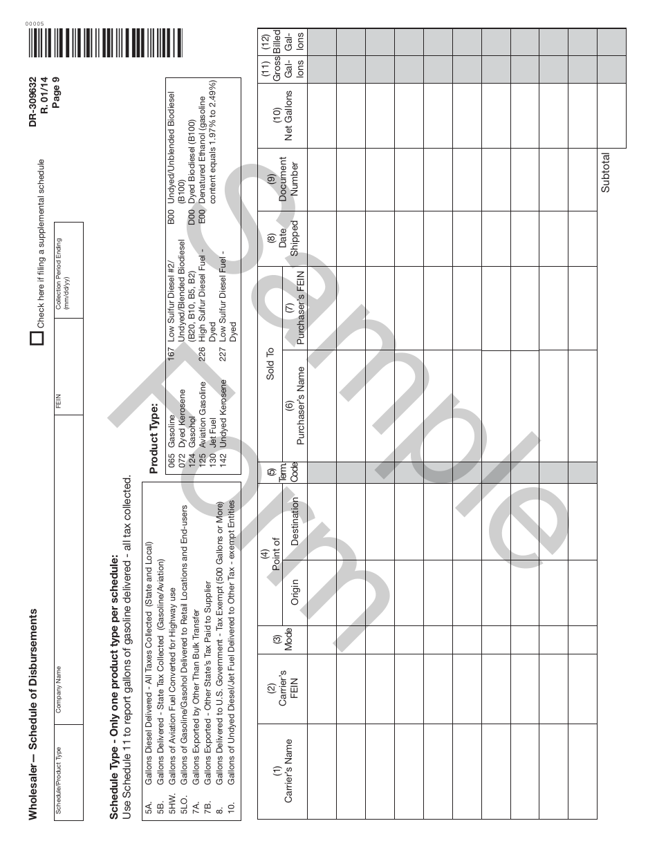Form DR-309632 Wholesaler / Importer Fuel Tax Return - Sample - Florida, Page 9