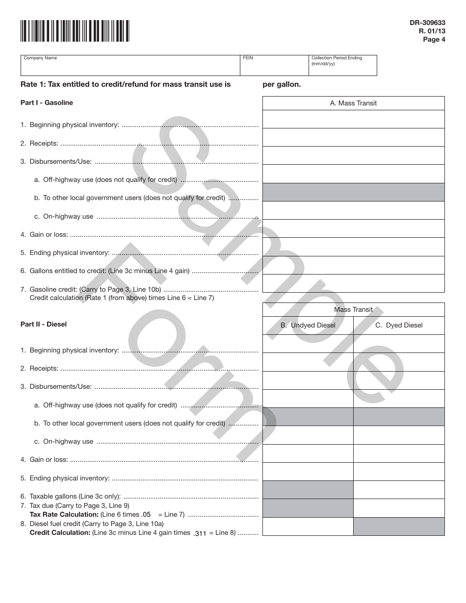 Form DR-309633 Mass Transit System Provider Fuel Tax Return - Sample - Florida, Page 4