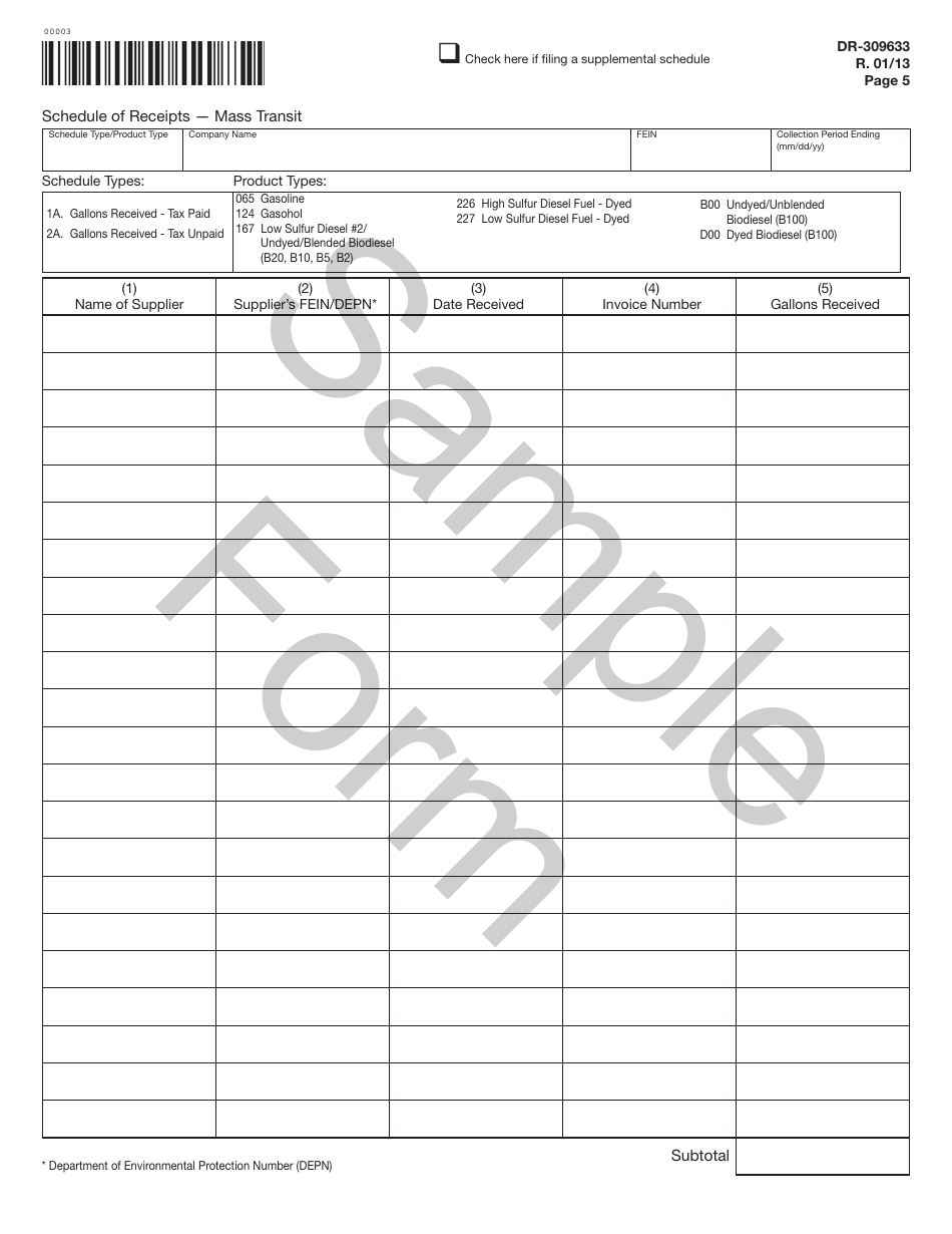 Form DR-309633 Mass Transit System Provider Fuel Tax Return - Sample - Florida, Page 5