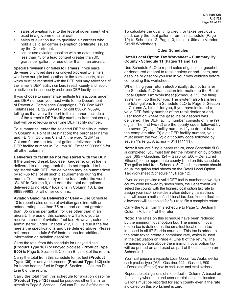 Instructions for Form DR-309632 Wholesaler / Importer Fuel Tax Return - Florida, Page 10
